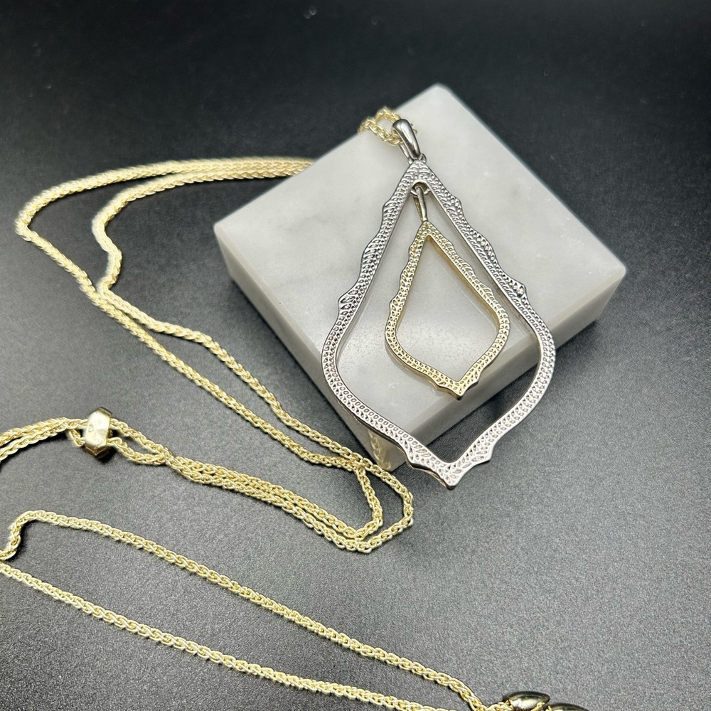 E05 Kendra Scott Necklace Gold tone Silver tone long chain Adjustable length